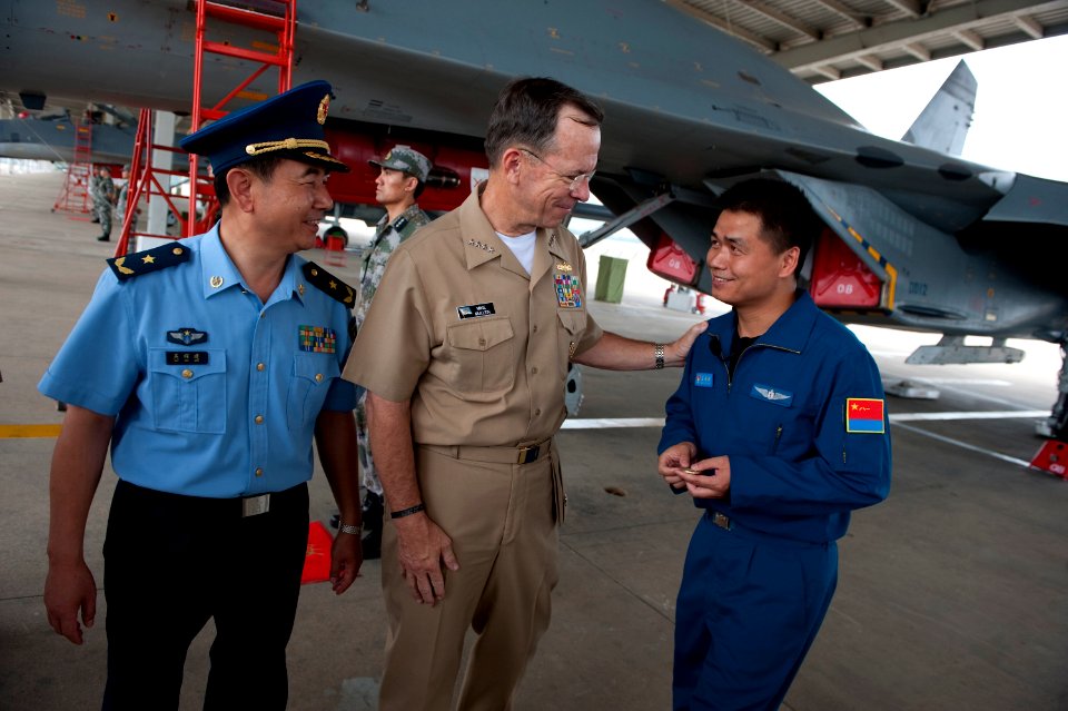 Defense.gov News Photo 110712-N-TT977-054 - Chairman of the Joint Chiefs of Staff Adm. Mike Mullen thanks a Chinese People s Liberation Army Air Force PLAAF airman after a tour of a Sukhoi
