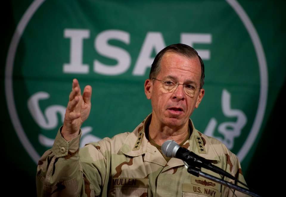Defense.gov News Photo 110731-N-TT977-200 - Chairman of the Joint Chiefs of Staff Adm. Mike Mullen addresses the media during a press availability in Kabul Afghanistan on July 31 2011