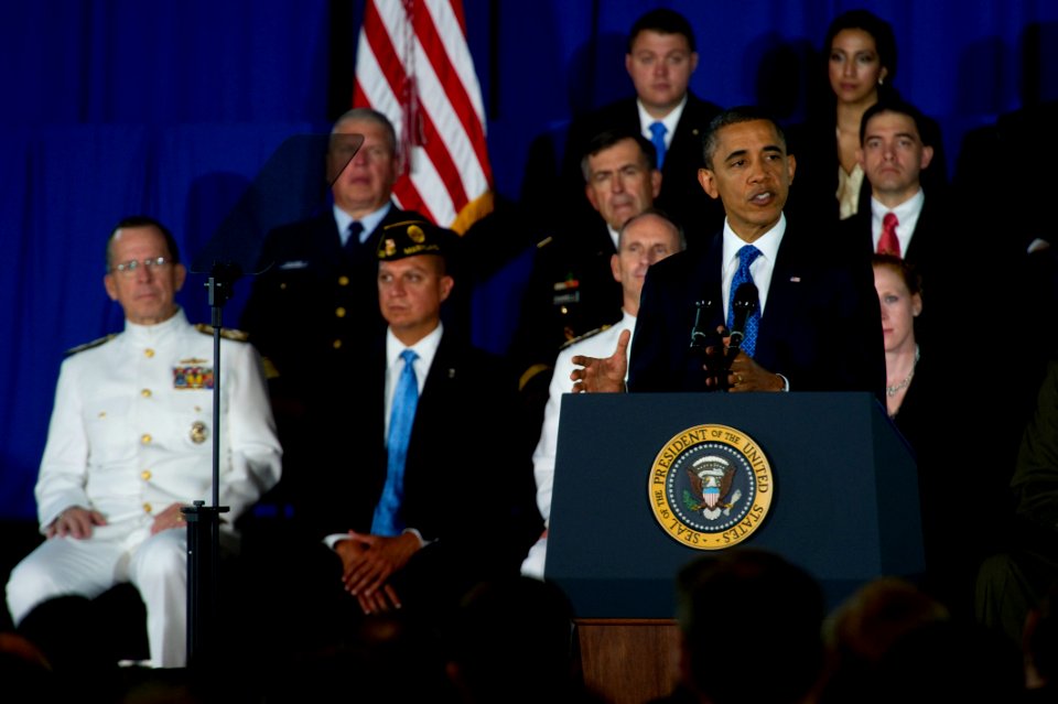 Defense.gov News Photo 110805-N-TT977-262 - President Barack Obama addresses audience members at the Washington Navy Yard on August 5 2011. Obama delivered remarks on the Administration s