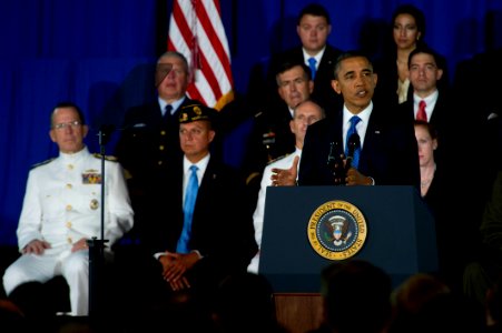 Defense.gov News Photo 110805-N-TT977-262 - President Barack Obama addresses audience members at the Washington Navy Yard on August 5 2011. Obama delivered remarks on the Administration s