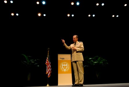 Defense.gov News Photo 110913-N-TT977-395 - U.S. Navy Adm. Mike Mullen chairman of the Joint Chiefs of Staff addresses audience members at a Conversations with the Country stop at Georgia Tech