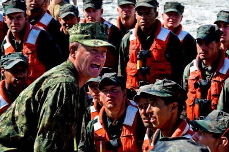 Defense.gov News Photo 110805-N-JR159-308 - Master Chief Petty Officer of the Navy Rick D. West speaks to students in Basic Underwater Demolition SEAL Class 290 after they completed Hell Week