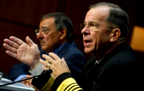 Defense.gov News Photo 110922-N-TT977-140 - Chairman of the Joint Chiefs of Staff Adm. Mike Mullen U.S. Navy testifies alongside Secretary of Defense Leon E. Panetta at a Senate Armed photo