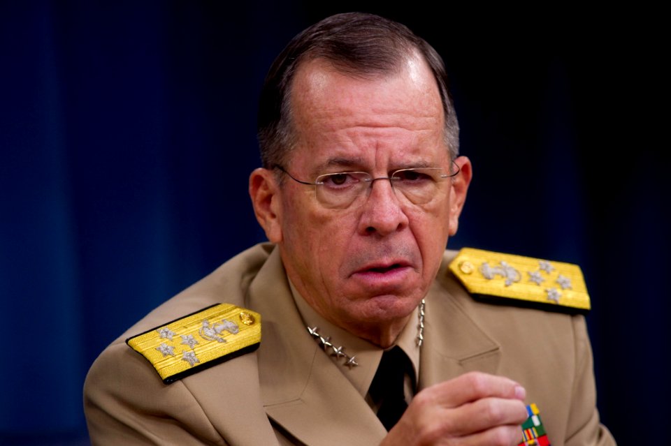 Defense.gov News Photo 110920-N-TT977-113 - Chairman of the Joint Chiefs of Staff Adm. Mike Mullen U.S. Navy answers a reporter s question during a press briefing with Secretary of Defense