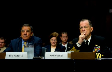 Defense.gov News Photo 110922-N-TT977-063 - Secretary of Defense Leon E. Panetta and Chairman of the Joint Chiefs of Staff Adm. Mike Mullen listen to a senator s question as they testify at a