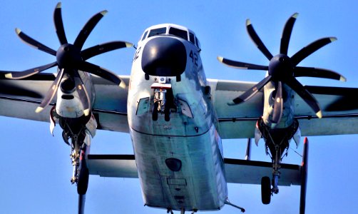 Defense.gov News Photo 120112-N-ZI635-035 - A C-2A Greyhound aircraft prepares to land on the flight deck of the aircraft carrier USS Carl Vinson CVN 70 in the Arabian Sea on Jan. 12, 2012