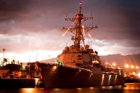 Defense.gov News Photo 111221-N-WP746-007 - The guided-missile destroyer USS Chung-Hoon DDG 93 is decorated with Christmas lights at Joint Base Pearl Harbor-Hickam on Dec. 21, 2011