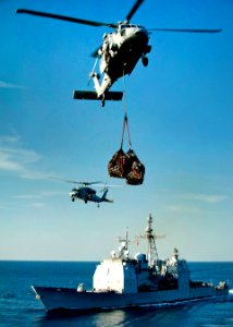 Defense.gov News Photo 120209-N-DR144-286 - MH-60S Sea Hawk helicopters deliver supplies to the flight deck of the USS Carl Vinson CVN 70 in the Arabian Sea on Feb. 9 2012. The helicopter