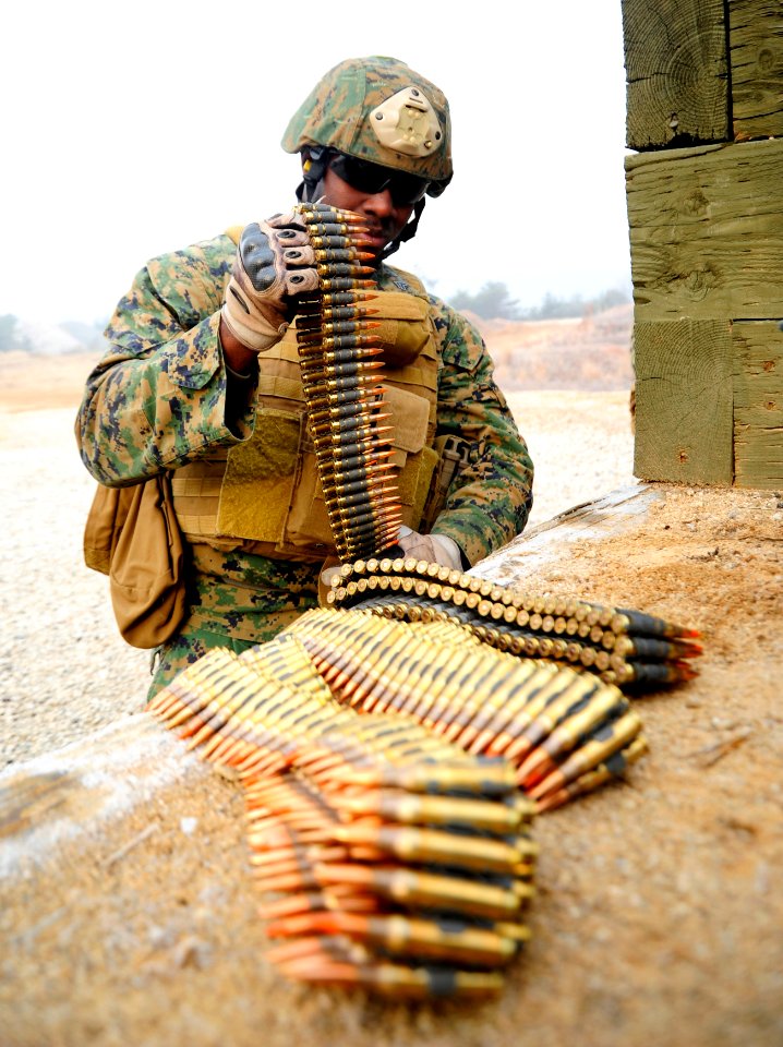 Defense.gov News Photo 120308-N-SD300-636 - U.S. Marine Corps Sgt. Wendall Claxton assigned to Fleet Antiterrorism Security Team Company Pacific 2nd Platoon prepares M240 machine gun