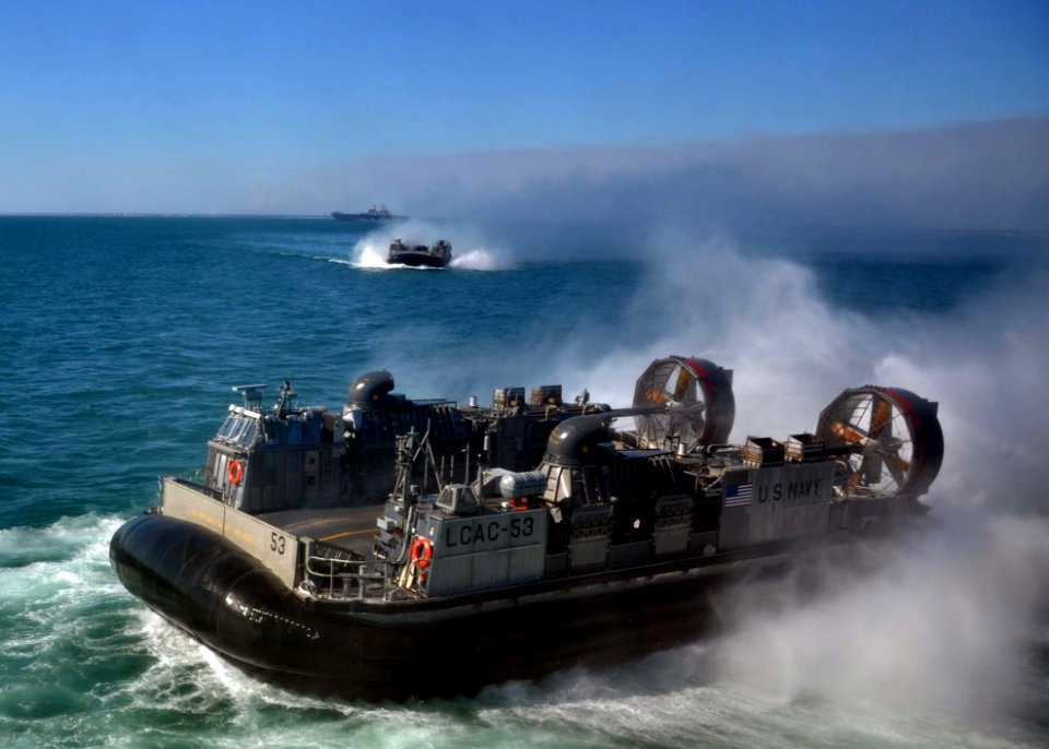 Defense.gov News Photo 120201-N-VL218-010 - U.S. Navy Landing Craft Air Cushion 53 approaches the well deck of the amphibious transport dock ship USS San Antonio LPD 17 during Bold Alligator
