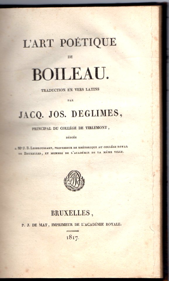 Deglimes Ars Poetica Bolaei 1817