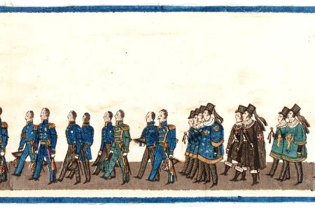 Del av bonad med Karl XIV Johans begravningståg, 1844 - Livrustkammaren - 108210