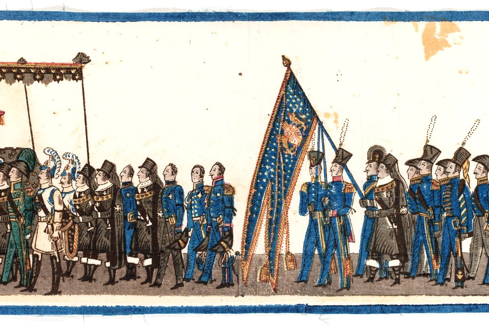 Del av bonad med Karl XIV Johans begravningståg, 1844 - Livrustkammaren - 108204