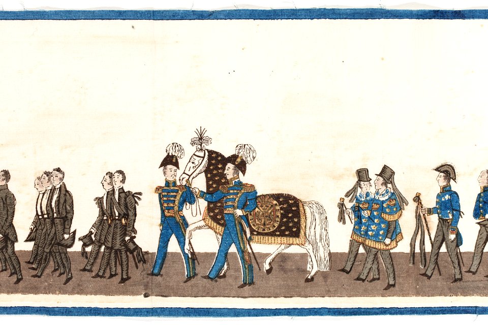 Del av bonad med Karl XIV Johans begravningståg, 1844 - Livrustkammaren - 108212