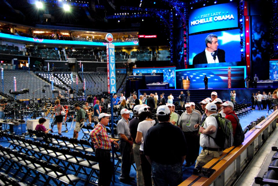 Delegates tour the floor ahead of the convention, September 3, 2012