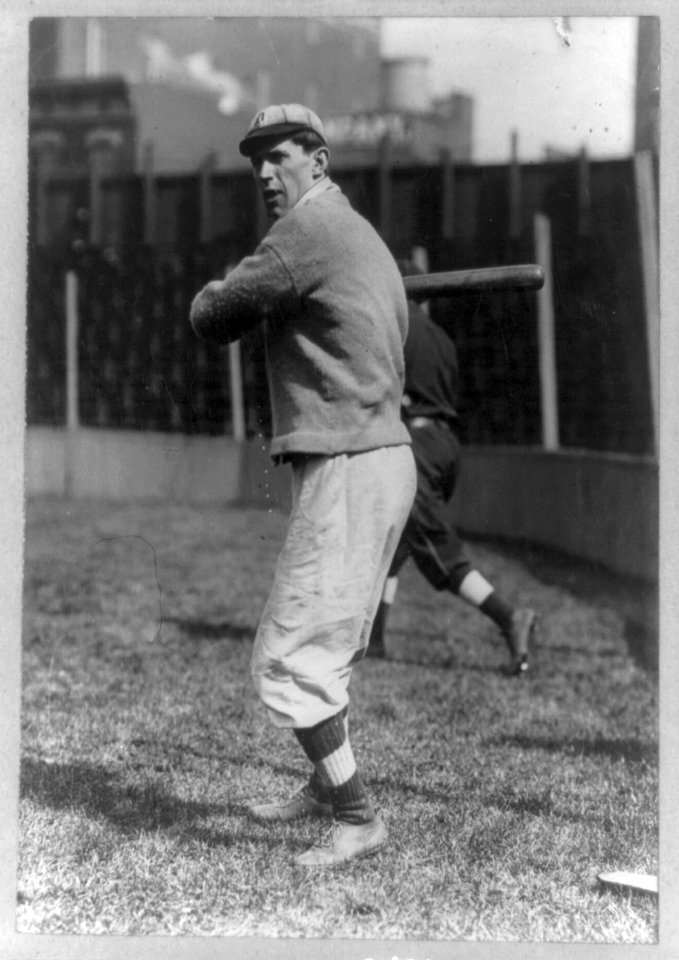 Delos D. Drake, baseball outfielder, full-length portrait, facing left, in uniform of St. Louis (Fed), holding bat LCCN90706217