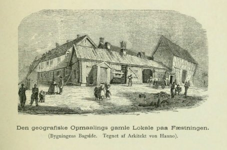 Den geografiske Opmaalings gamle Lokale paa Fæstningen. (Bygningens Bagside. Tegnet af Arkitekt von Hanno). - Gamle Christiania-Billeder (1893) - 0041.1 photo