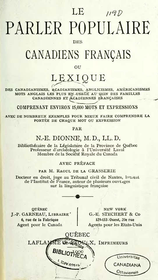 Dionne - Le Parler populaire des Canadiens français, 1909 (page 5 crop)