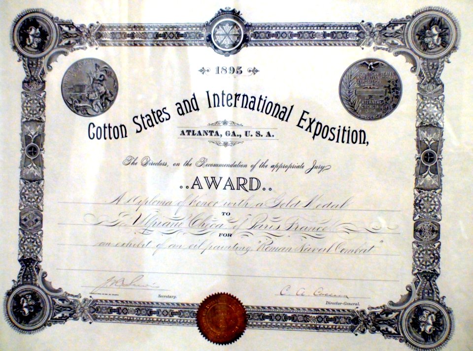 Diploma medalla de oro Exposición Internacional de Atlanta