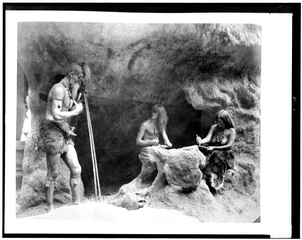 Diorama in the History of Work exhibit showing Stone Age people making flint instruments, Paris Exposition, 1889 LCCN92521077