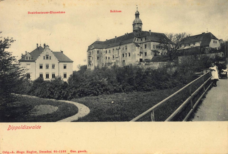 Dippoldiswalde, Sachsen - Bezirkssteuereinnahme und Schloss (Zeno Ansichtskarten)