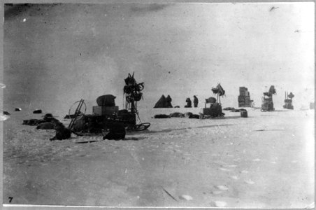 Discovery and explorations of the South Pole by Capt. Roald Amundsen and crew, 1910-11)- A photograph of another of the expedition's camps on the way to pole LCCN2003654685