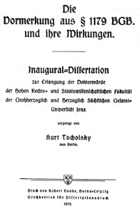 Dissertation Kurt Tucholsky