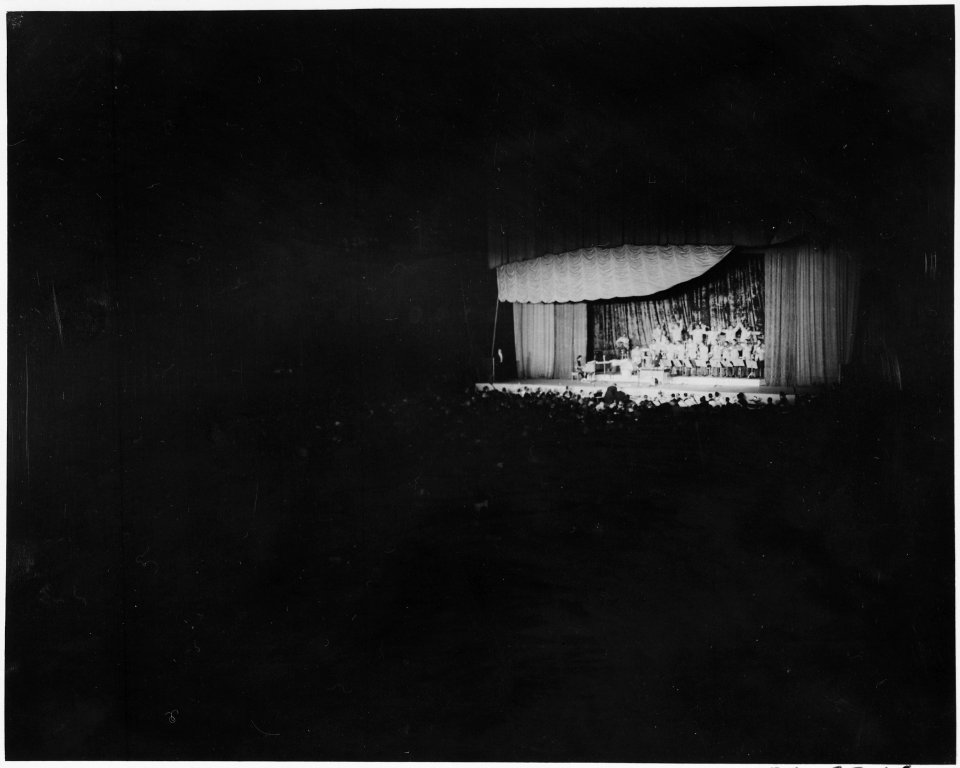 Distance view of orchestra performing at President Truman's inaugural gala at the National Guard Armory in... - NARA - 199999