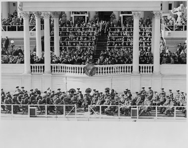 Distance view of the inauguration of President Truman showing the President at the podium. - NARA - 199978