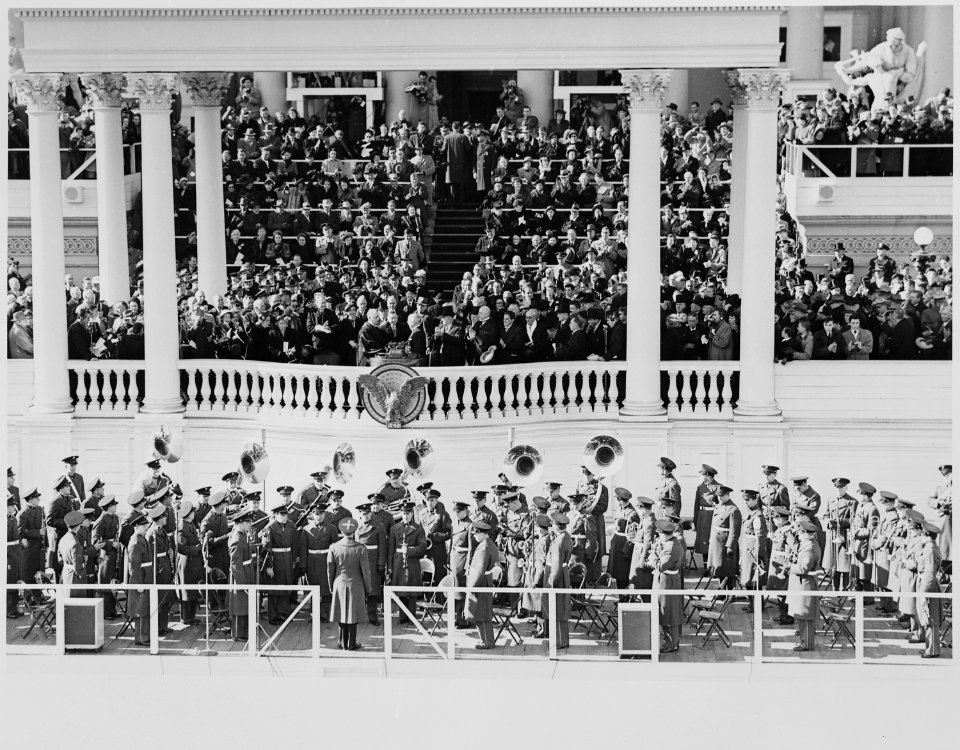 Distance view of the inauguration of President Truman, showing the President being sworn into office. - NARA - 199980