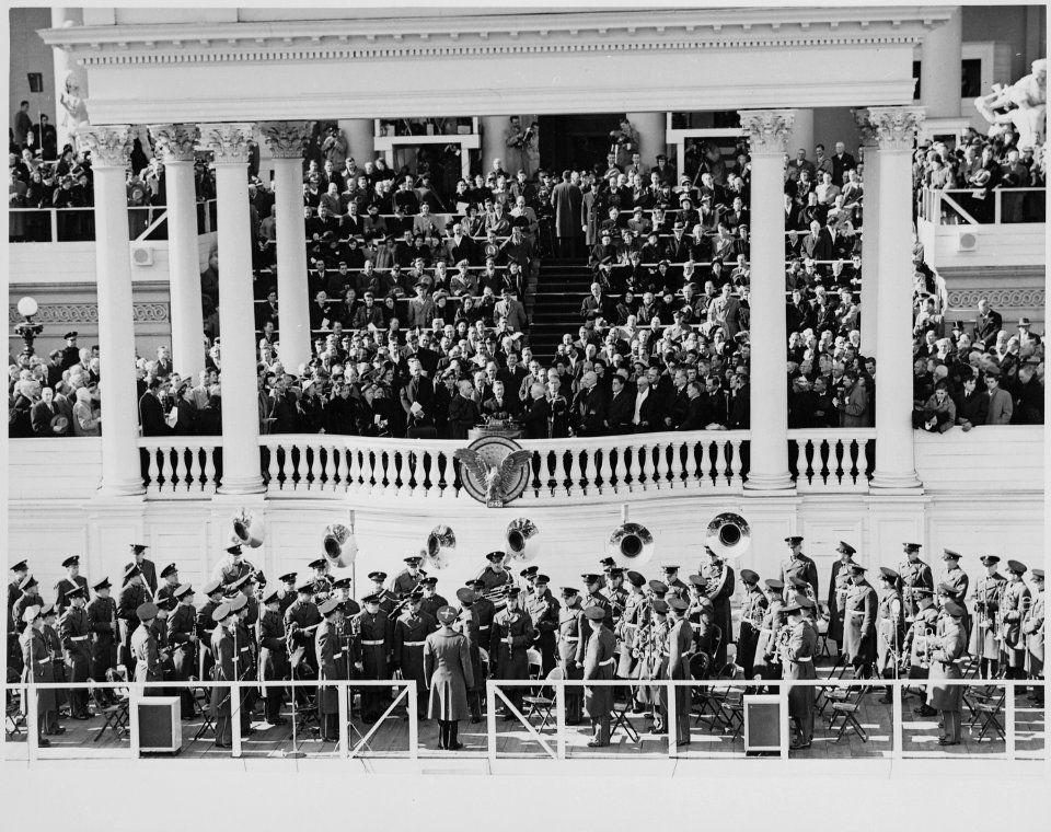 Distance view of the inauguration of President Truman showing the President being sworn into office. - NARA - 199981