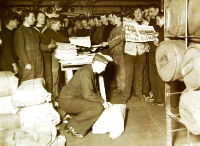 Distributing papers on mail day on board HMS Royal Oak (21332829639)