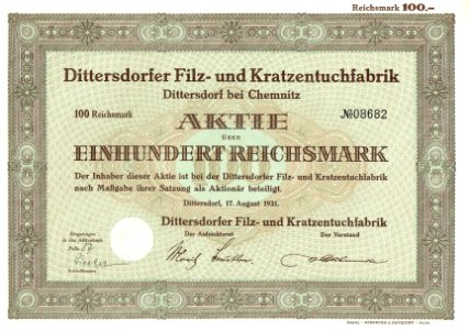 Dittersdorfer Filz- und Kratzentuchfabrik 1931