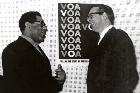 Dizzy Gillespie at VOA with Willis Conover (cropped)