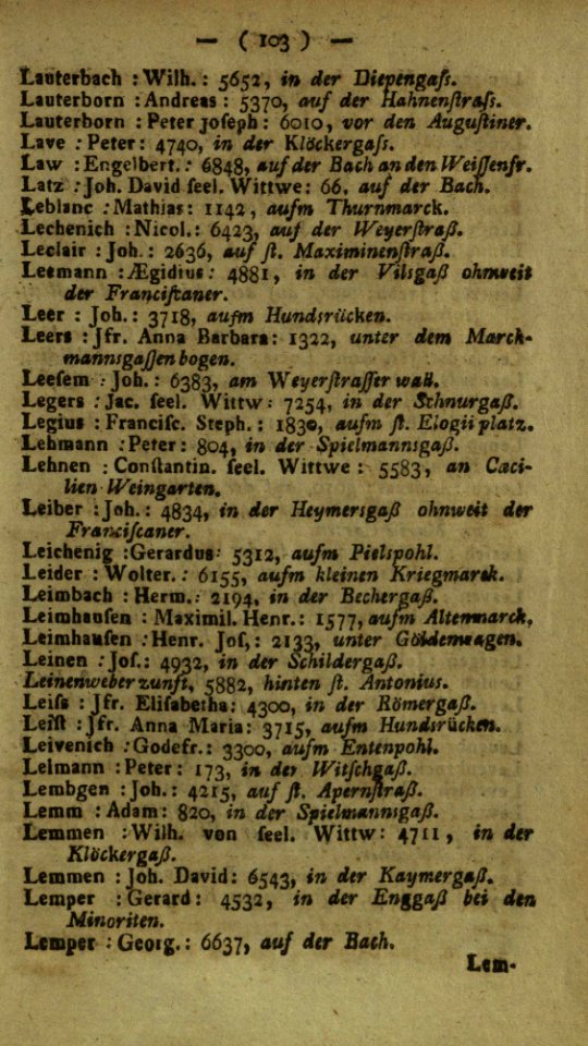 1795-Adressbuch-Koeln-S103--Lemmen-4711, Seite 103 Glockengasse 4711