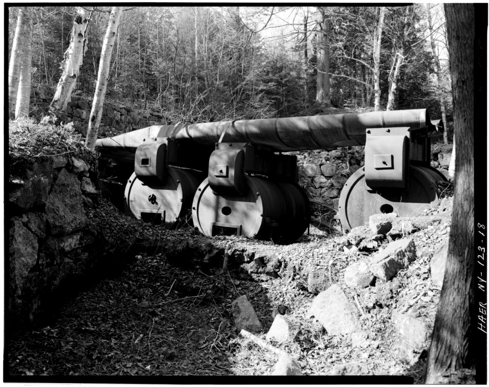 18. Jet Lowe, Photographer, June 1978. MCINTYRE IRON WORKS. WHEELHOUSE, NORTH VIEW, BLOWERS FROM THE TAILRACE. - Adiron - LOC - hhh.ny0915.photos.116623p