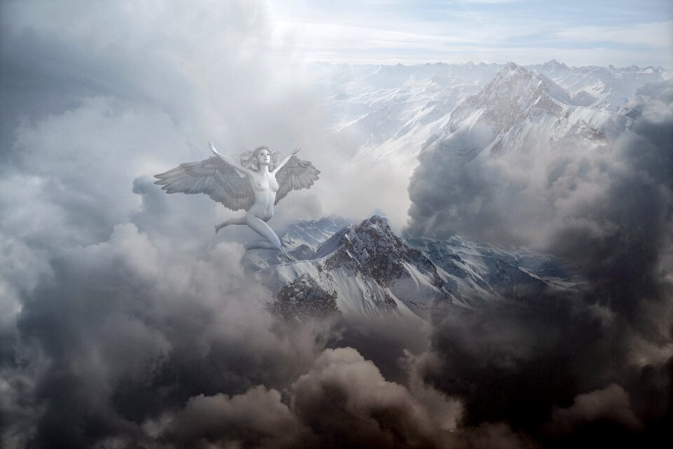 Spiritual gray sky gray mountain