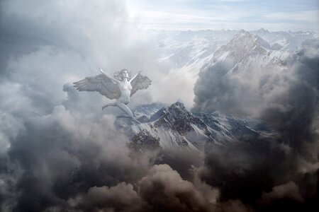 Spiritual gray sky gray mountain photo