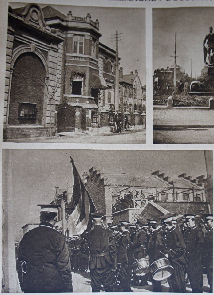 181 8 le batiment de la police allemande les trroupes d'occupation rendent homm au drap chinois