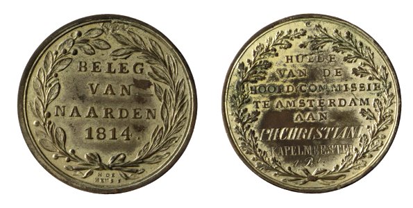 1814, beleg van Naarden. Erepennng voor het deelnemen aan het - t.n.v. Ph(illippus) Christiani Kapelmeester 1e Regiment, objectnr PA 1751