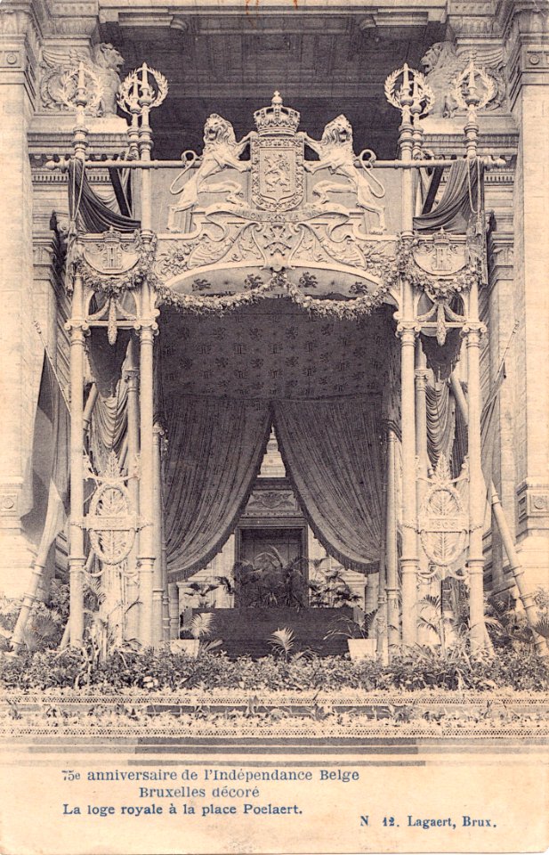 1830 1905, 75º aniversário da independência belga, La loge real à la Place Poelaert, Arquivo de Villa Maria, Angra do Heroísmo, Açores.