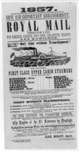1857. New and important arrangement. Royal Mail through line for Kingston, Cobourg, Port Hope,... LCCN2007680086