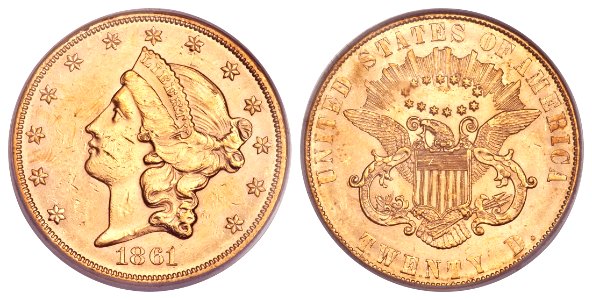 1861 $20 Paquet Double Eagle