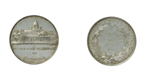 1867, tuinbouw tentoonstelling in het Paleis voor Volksvlijt prijspenning van de t.n.v wed J.T. Hunck & Zn. objectnr PA 1415