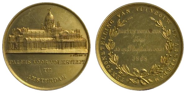 1868, tuinbouwtentoonstelling in het Paleis voor Volksvlijt, prijspenning t.n.v. hortus botanicus, objectnr PA 2191