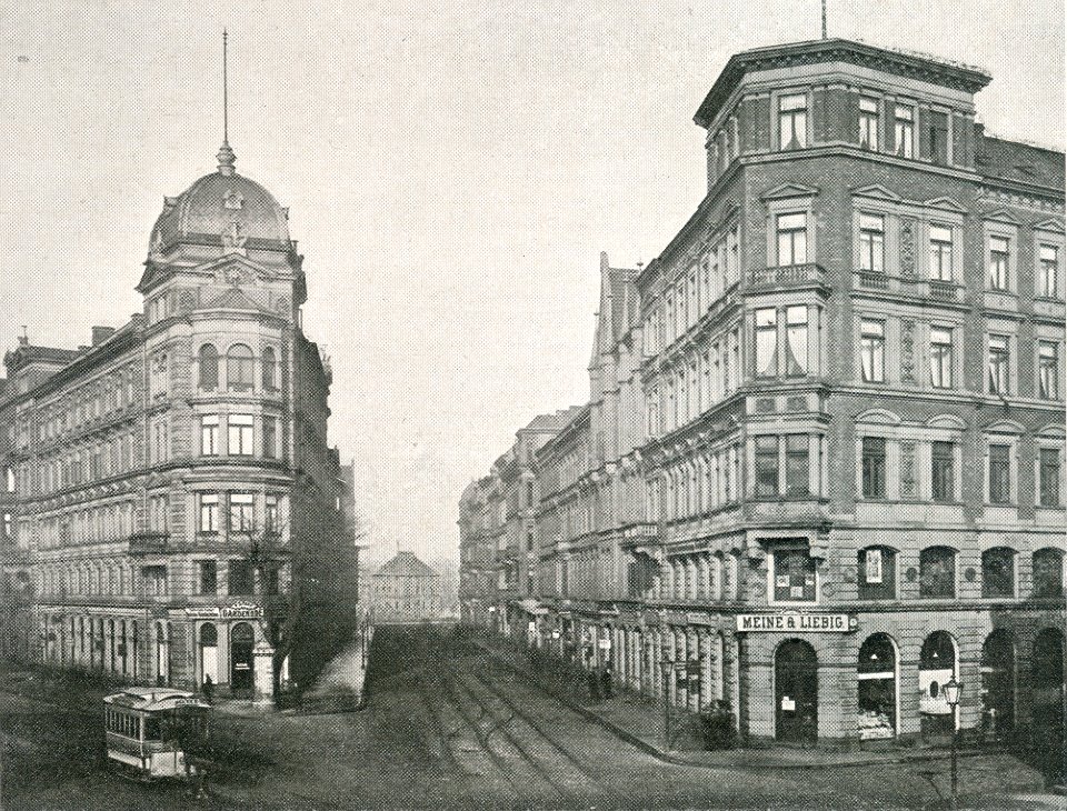 1890 circa Nordmannstraße Kanalstraße 11 Meine & Liebig Georgstraße Pferdebahn Nikolaistft Hannover