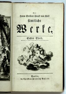 Christian Ewald von Kleist- Sämtliche Werke, Erster Theil, 1760