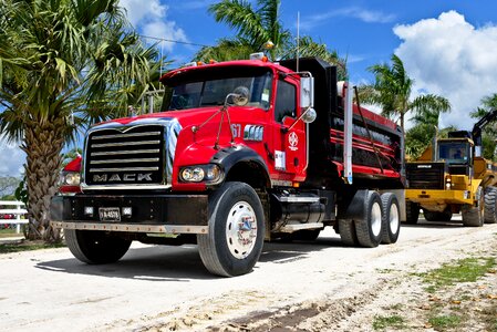 Road dump truck red photo