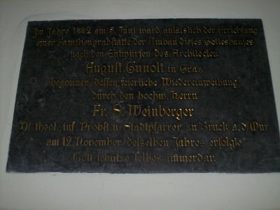 Gölkkapelle Gedenktafel Umbau v. 1882 
