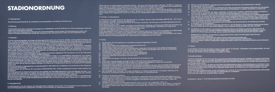 Leipzig Red Bull Arena Beschilderung Aufgang Stadionordnung